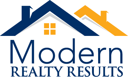 logo for Modern Realty Results with blue and gold roofs